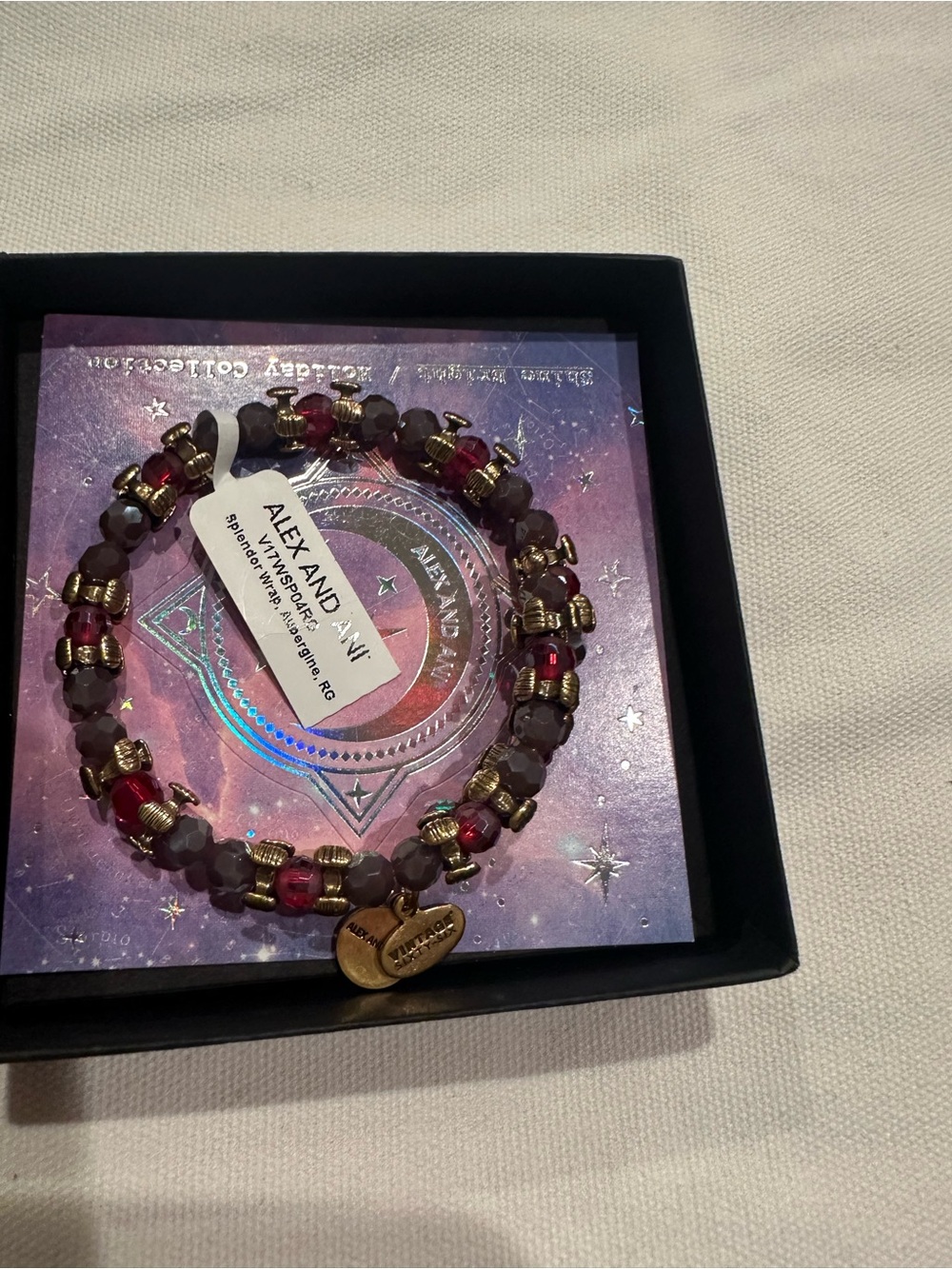 Alex and Ani Crimson and Gray Beaded Wrap Bracelet with Gold Accents